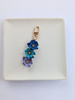 BLUE PURPLE & GOLD FLOWER BAG CHARM